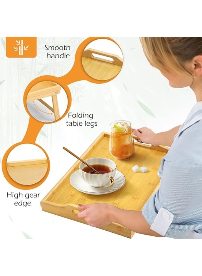 صينية فطور من الخيزران بأرجل مطوية وحامل الهاتف، 1 عبوة - Image 4