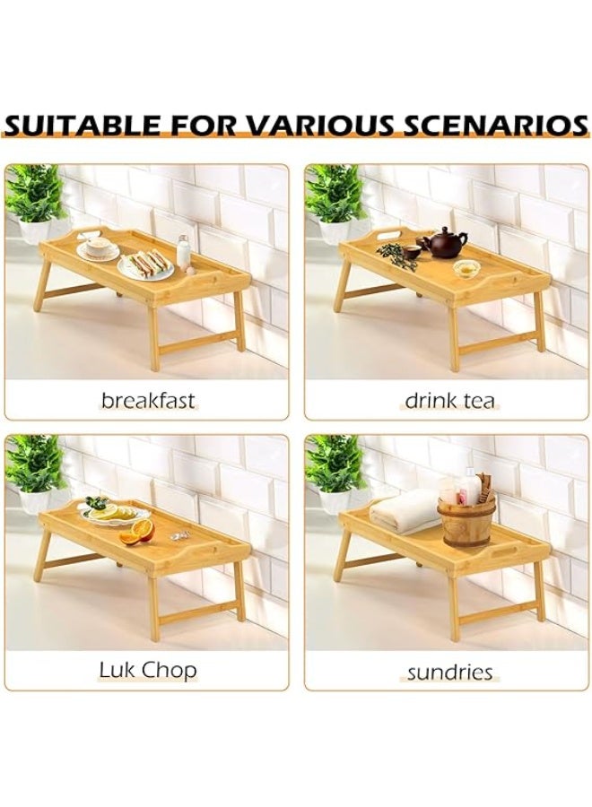 صينية فطور من الخيزران بأرجل مطوية وحامل الهاتف، 1 عبوة - Image 2