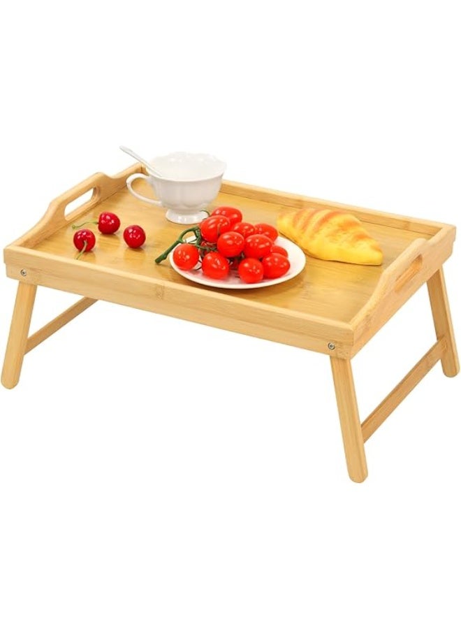 صينية فطور من الخيزران بأرجل مطوية وحامل الهاتف، 1 عبوة - Image 1