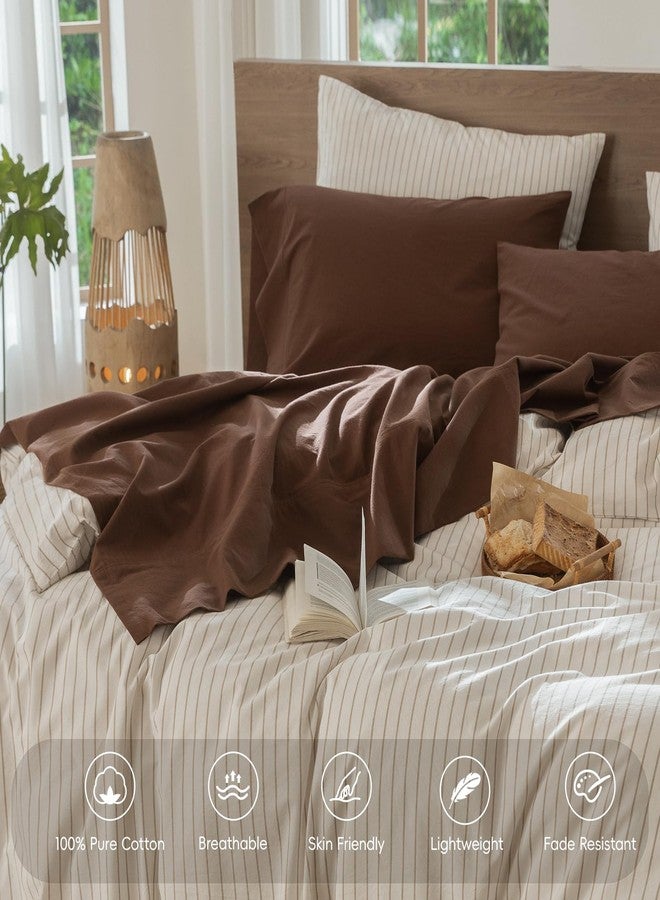 MooMee Bedding Sheet Set 100% Washed Cotton Linen Like Textured Breathable Durable Soft Comfy (Solid Cocoa Brown, Full) - Image 4