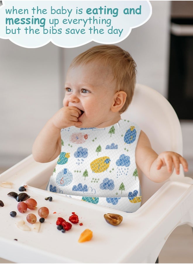Cute 'n' Cuddle 50 Pcs Disposable Bibs For Babies Sheep Pattern  Individual pack, Travel Bibs For Babies, Food Catcher And Leak Proof, Sticky Snap Closure  - Image 3