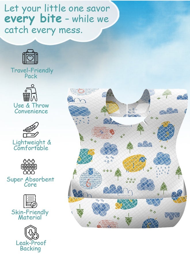 Cute 'n' Cuddle 50 Pcs Disposable Bibs For Babies Sheep Pattern  Individual pack, Travel Bibs For Babies, Food Catcher And Leak Proof, Sticky Snap Closure  - Image 4