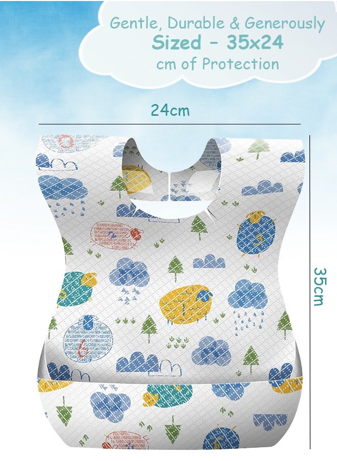 Cute 'n' Cuddle 50 Pcs Disposable Bibs For Babies Sheep Pattern  Individual pack, Travel Bibs For Babies, Food Catcher And Leak Proof, Sticky Snap Closure  - Image 2
