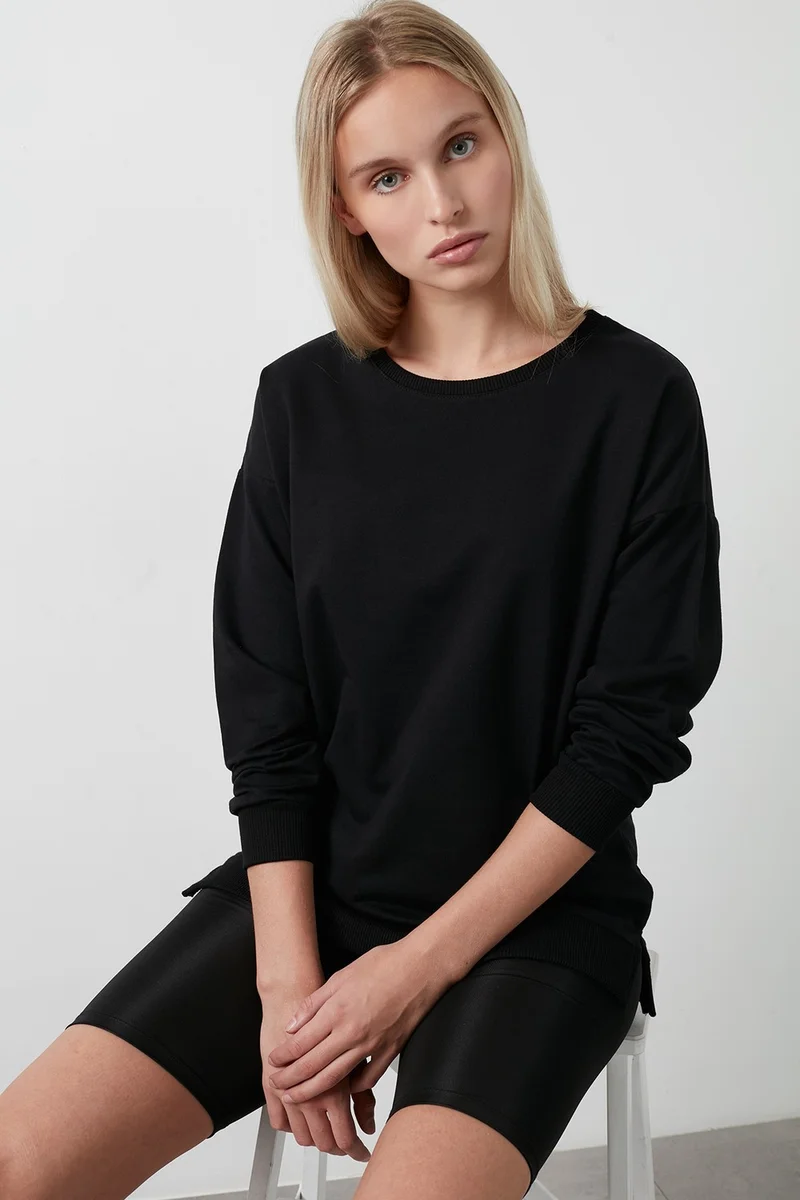 Lela Cotton Crew Neck Basic Knitted Women's Sweat 5863569
