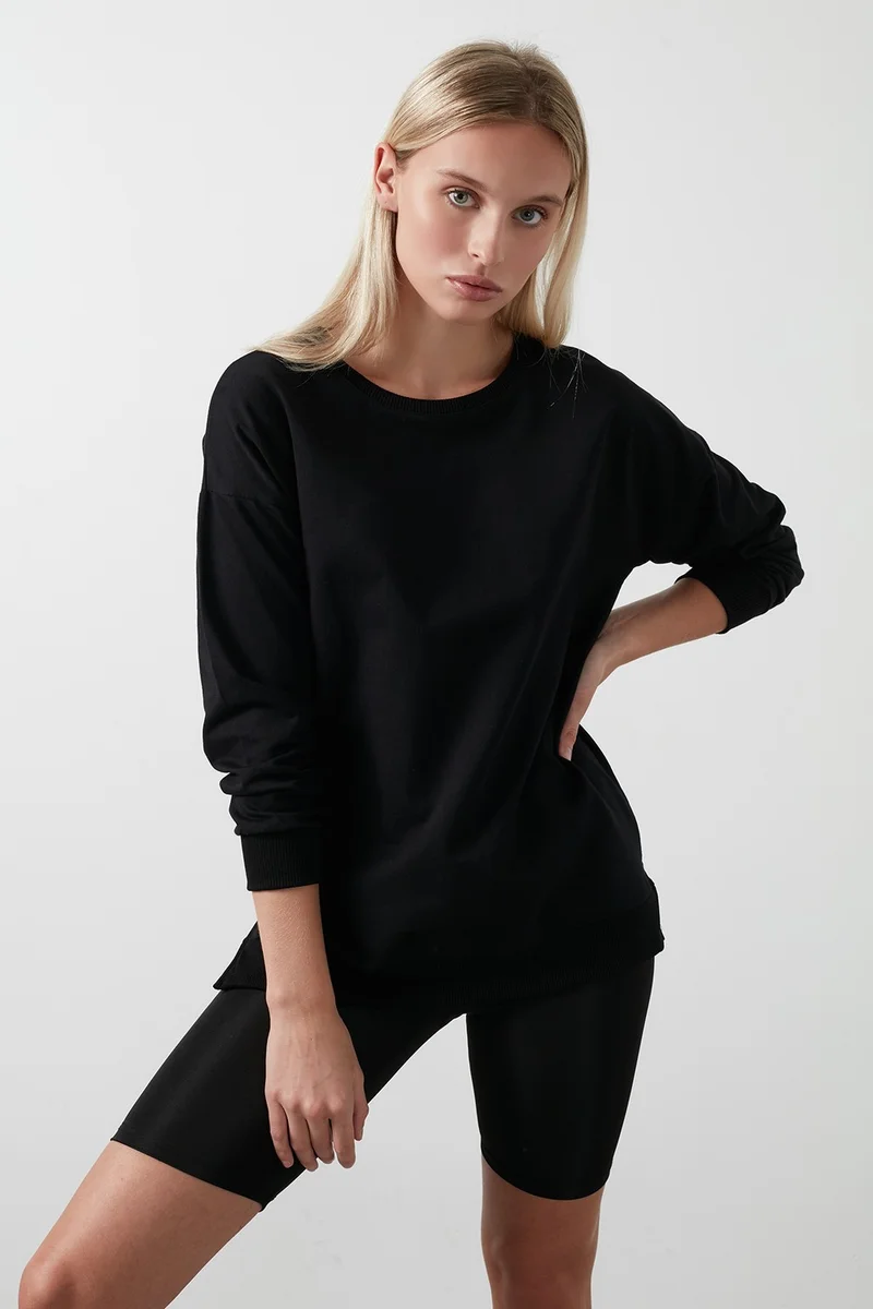 Lela Cotton Crew Neck Basic Knitted Women's Sweat 5863569