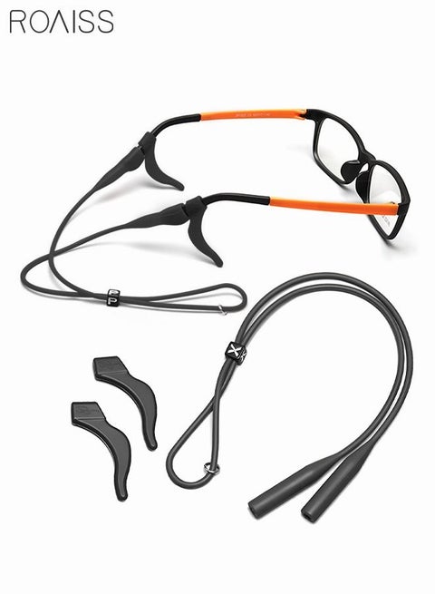 Eyeglasses Strap-Chains-Cord Eco-Friendly Silicone Sunglass String for Men Women Kids Adjustable Eyewear Retainer with Ear Hooks for Reading Glasses Sports and Outdoor Activities Black