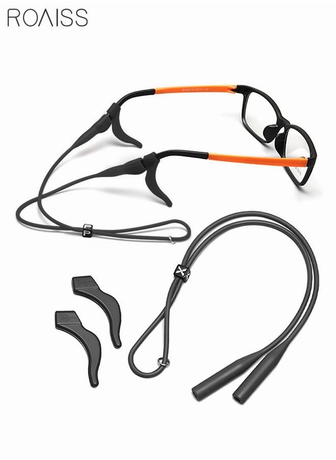 roaiss - Eyeglasses Strap-Chains-Cord Eco-Friendly Silicone Sunglass String for Men Women Kids Adjustable Eyewear Retainer with Ear Hooks for Reading Glasses Sports and Outdoor Activities Black - Image 1