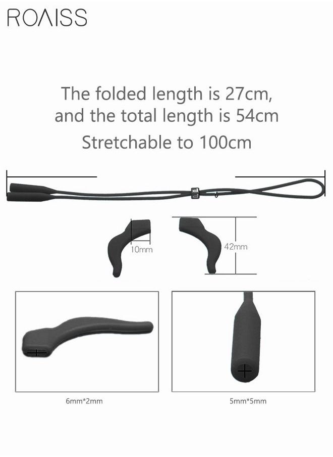 roaiss - Eyeglasses Strap-Chains-Cord Eco-Friendly Silicone Sunglass String for Men Women Kids Adjustable Eyewear Retainer with Ear Hooks for Reading Glasses Sports and Outdoor Activities Black - Image 1