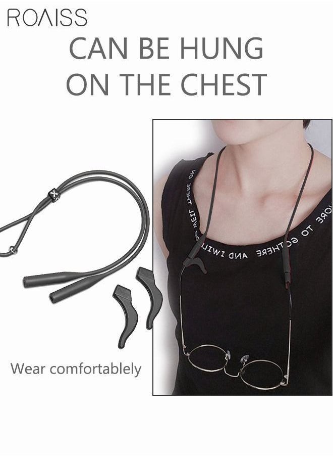 roaiss - Eyeglasses Strap-Chains-Cord Eco-Friendly Silicone Sunglass String for Men Women Kids Adjustable Eyewear Retainer with Ear Hooks for Reading Glasses Sports and Outdoor Activities Black - Image 1