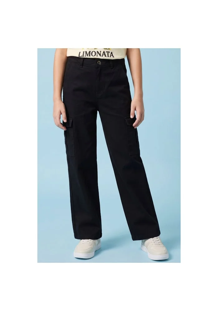 R&b Solid Cargo Pants with Button Closure