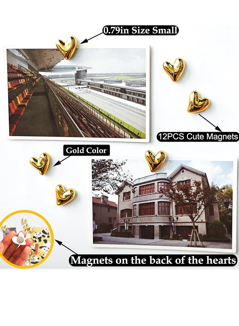 general 12PCS Refrigerator Magnets Gold Magnets for Fridge 0.79in Small Love Heart Cute Decorative Magnet Set for Home Kitchen Office Whiteboard Decor - Image 4