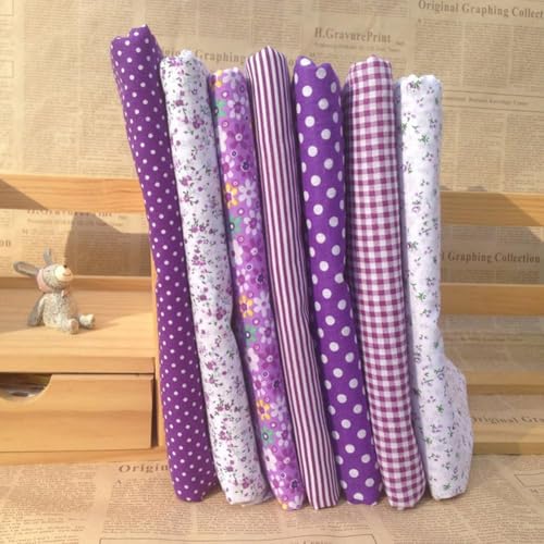 Qintreesify 7Pcs 10 x 10 Top Cotton Craft Fabric Bundle Squares Patchwork DIY Sewing Scrapbooking Quilting Floral Dot Pattern Fabric 25cm x 25cm Purple - Image 1