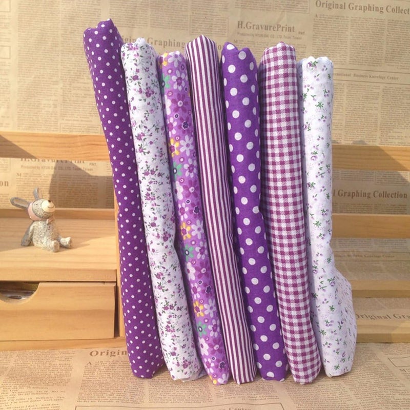 Qintreesify 7Pcs 10 x 10 Top Cotton Craft Fabric Bundle Squares Patchwork DIY Sewing Scrapbooking Quilting Floral Dot Pattern Fabric 25cm x 25cm Purple - Image 3
