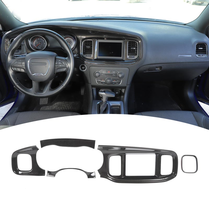 PDKLIN for Charger Carbon Fiber Center Console Dashboard Panel Trim Cover for 20152023 Dodge Charger 84 Display Carbon Fiber Interior Accessories 5pcs