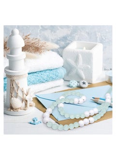 Excefore Wood Beads Garland with Tassels, 1 Pcs White Wooden Beads with Round Frosted Aqua Acrylic Beads, Boho Farmhouse Country Rustic Wall Hanging Tiered Tray Coffee Summer Table Beach Decorr  - Image 2