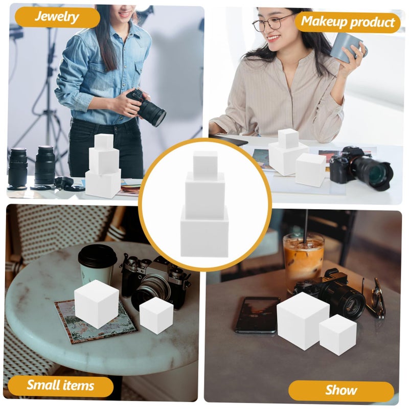 3 Piece White Foam Geometry Cubes for Photography Props Product Makeup Display - Image 4