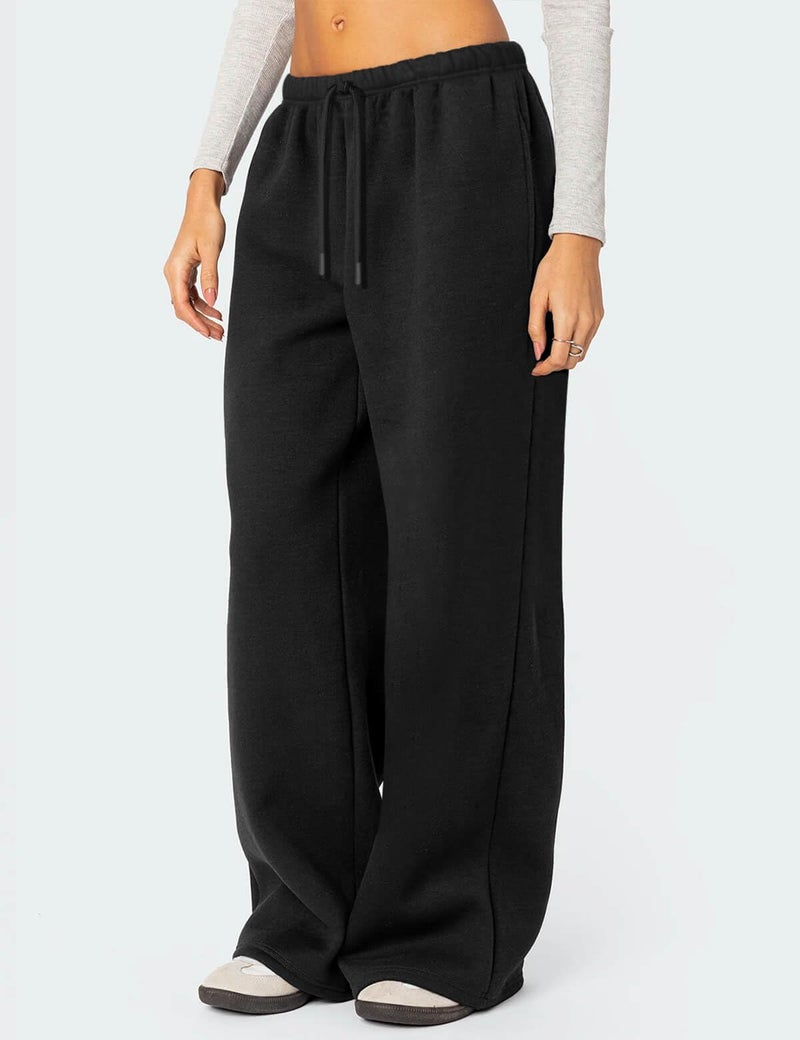 HeSaYep Women's Wide Leg Sweatpants Baggy Fleece Lined High Waisted Sweat Pants Straight Leg Casual Drawstring Pants with Pockets Black M - Image 5