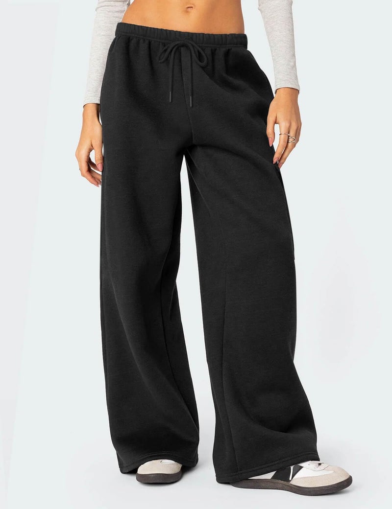 HeSaYep Women's Wide Leg Sweatpants Baggy Fleece Lined High Waisted Sweat Pants Straight Leg Casual Drawstring Pants with Pockets Black M - Image 3
