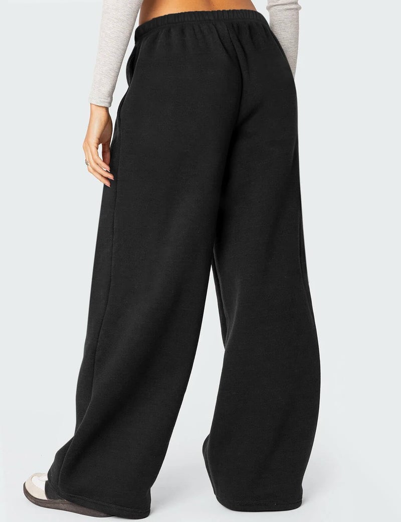 HeSaYep Women's Wide Leg Sweatpants Baggy Fleece Lined High Waisted Sweat Pants Straight Leg Casual Drawstring Pants with Pockets Black M - Image 2