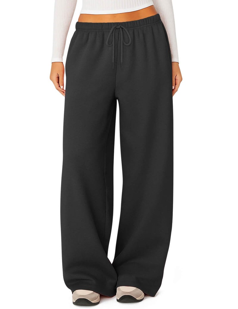 HeSaYep Women's Wide Leg Sweatpants Baggy Fleece Lined High Waisted Sweat Pants Straight Leg Casual Drawstring Pants with Pockets Black M - Image 1