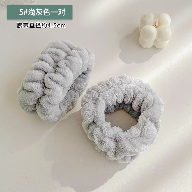 Generic White Deer Face Wash Hair Band 2024 New Wrist Band Waterproof and Moisture-proof Artifact Hair Band Womens Hair Band Special Bear Head Band for Mask Grey wrist strap 1 pair