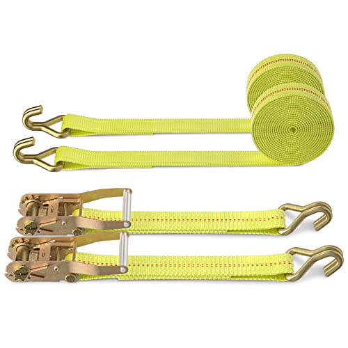 Autofonder Ratchet Tie Down Strap - 2 Pack 2" x 27' Heavy Duty Ratchet Straps with Aluminum Handle, Cargo Straps for Moving Appliances, Lawn Equipment, Motorcycle in a Truck Yellow - Image 1