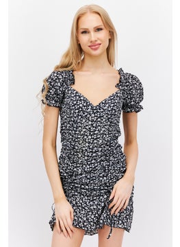Don't Call Me Jennyfer Women Allover Print Mini Dress, Black  - Image 1