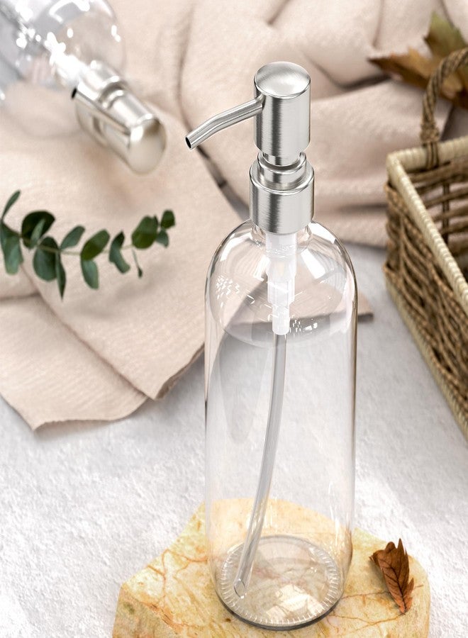 AmazerBath Soap Dispenser, 2 Pack Glass Soap Dispenser with Pump Stainless Steel, 17 Oz Hand Soap Bottles Bathroom Kitchen, Clear - Image 4