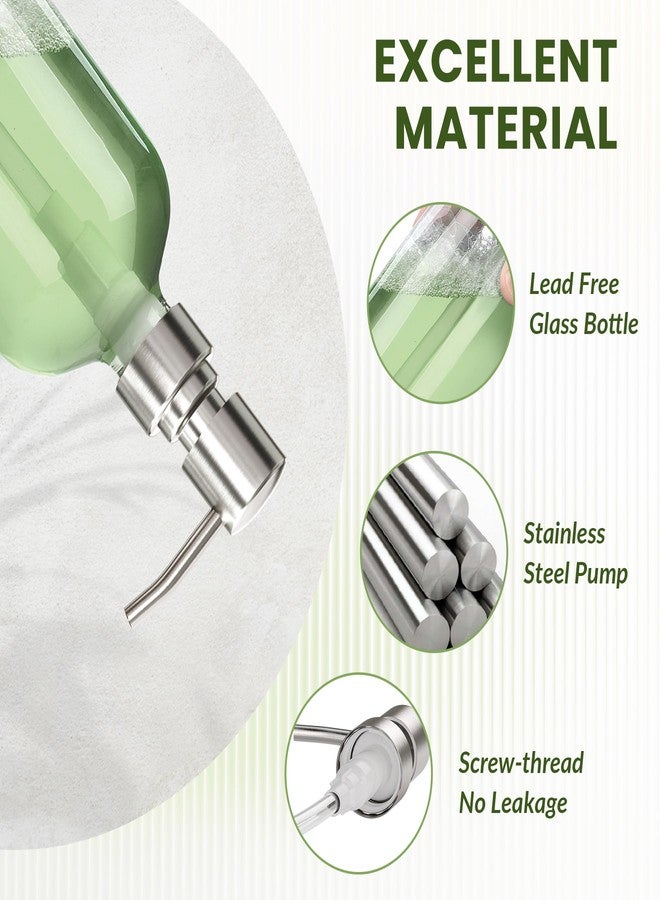 AmazerBath Soap Dispenser, 2 Pack Glass Soap Dispenser with Pump Stainless Steel, 17 Oz Hand Soap Bottles Bathroom Kitchen, Clear - Image 2