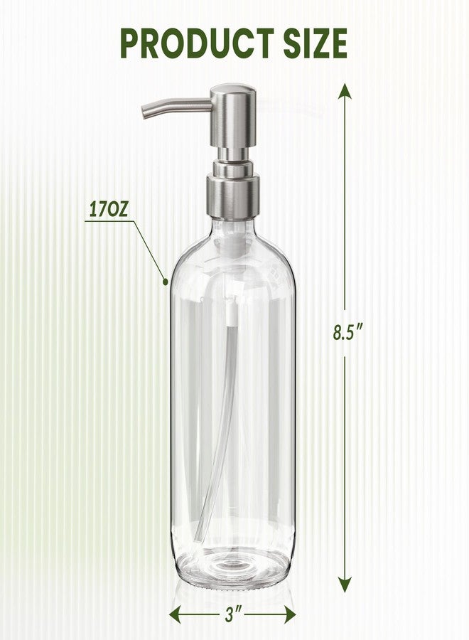 AmazerBath Soap Dispenser, 2 Pack Glass Soap Dispenser with Pump Stainless Steel, 17 Oz Hand Soap Bottles Bathroom Kitchen, Clear - Image 5