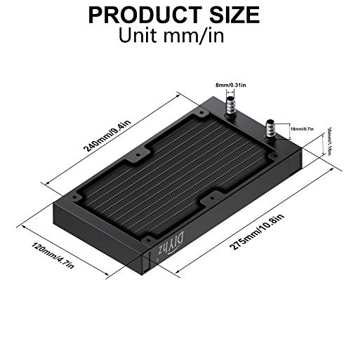 DIYhz 12 Pipe Aluminum 240mm CPU PC Water Cooling Radiator, 120mm Fanless, DC12V Black - Image 2