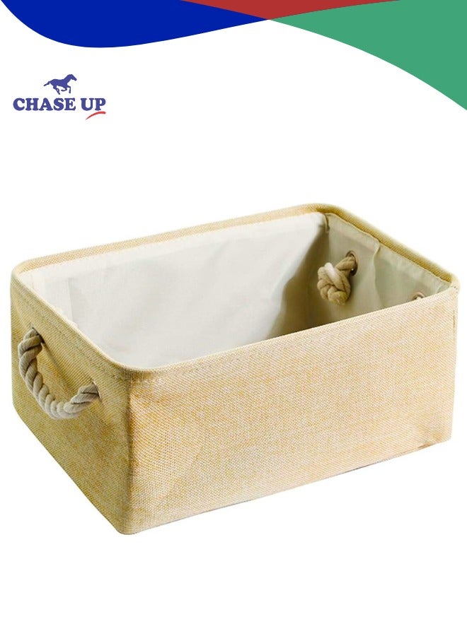 Chase Up Collapsible Rectangular Storage Basket with Handles, Storage Bins Organizer Basket Used for Organizing Shelves, Closets, Clothes, and Toy, Beige (Small (32 * 23 * 13cm))  - Image 1