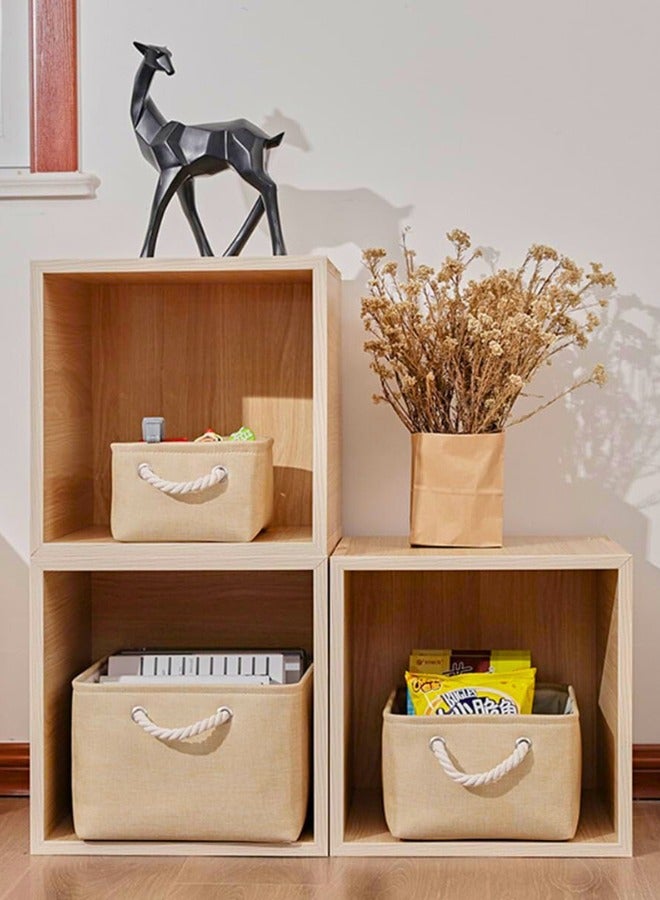 Chase Up Collapsible Rectangular Storage Basket with Handles, Storage Bins Organizer Basket Used for Organizing Shelves, Closets, Clothes, and Toy, Beige (Small (32 * 23 * 13cm))  - Image 2