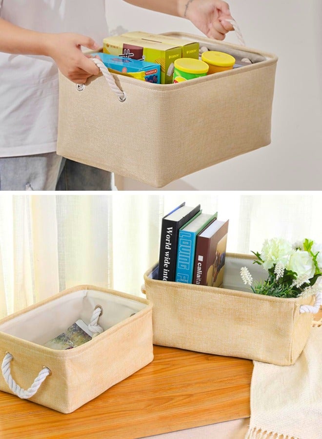 Chase Up Collapsible Rectangular Storage Basket with Handles, Storage Bins Organizer Basket Used for Organizing Shelves, Closets, Clothes, and Toy, Beige (Small (32 * 23 * 13cm))  - Image 3