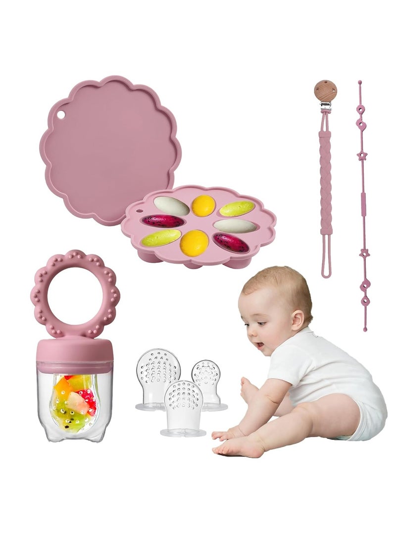آي ميس يو قالب مصاصة الحليب المصنوع من السيليكون لطعام الفاكهة للأطفال مع غطاء، حاويات طعام للأطفال الصغار تتضمن مشابك مصاصة وسلسلة منع الضياع للأطفال من سن 4 أشهر فما فوق - وردي - Image 1