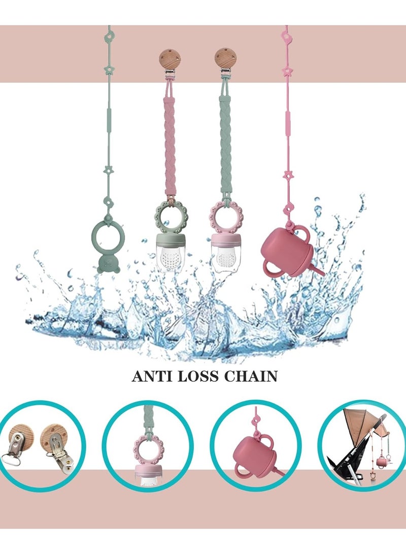 آي ميس يو قالب مصاصة الحليب المصنوع من السيليكون لطعام الفاكهة للأطفال مع غطاء، حاويات طعام للأطفال الصغار تتضمن مشابك مصاصة وسلسلة منع الضياع للأطفال من سن 4 أشهر فما فوق - وردي - Image 4