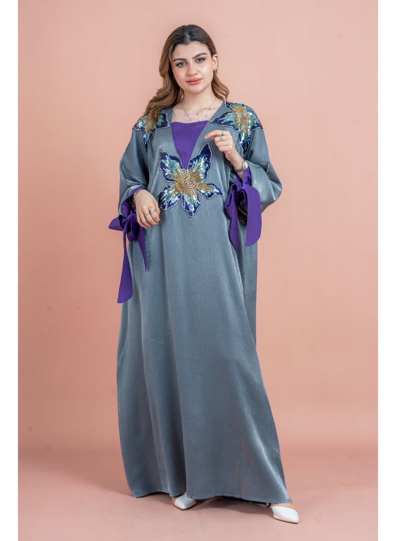 IKKXA Crystal Handwork Modern Jalabiya IK1048 Grey - Image 1