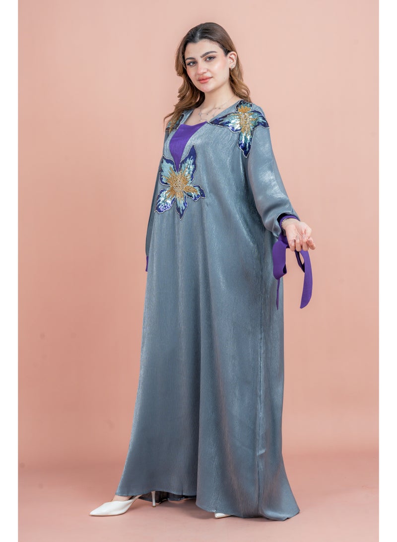 IKKXA Crystal Handwork Modern Jalabiya IK1048 Grey - Image 3