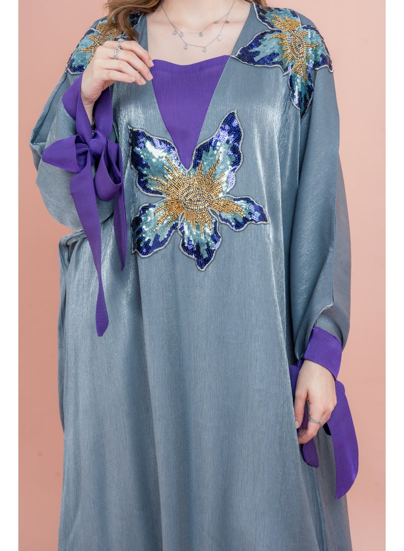 IKKXA Crystal Handwork Modern Jalabiya IK1048 Grey - Image 2