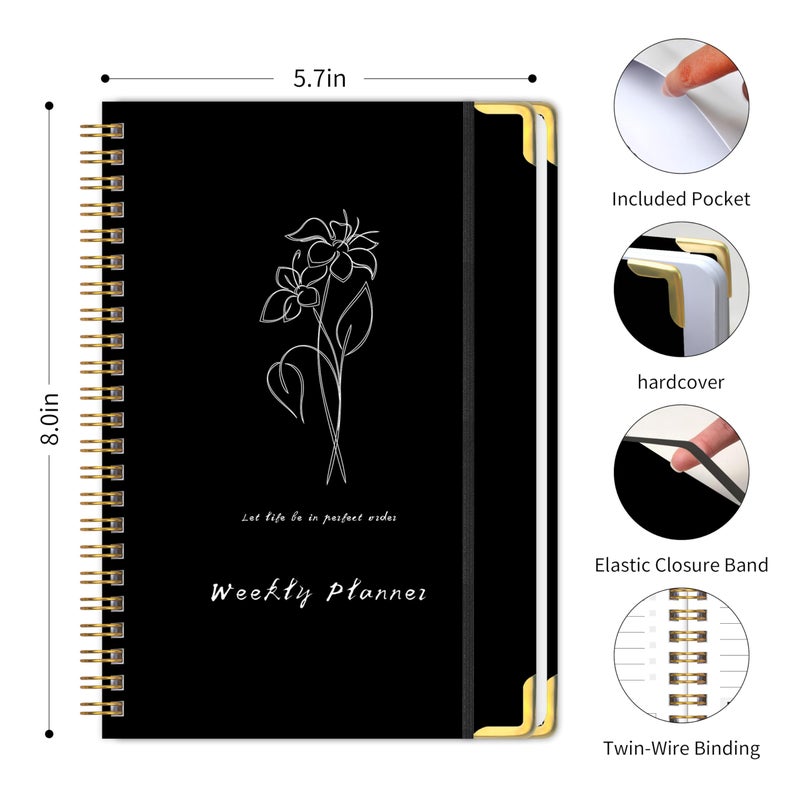 KAICN Undated Weekly Planner with Metal Corner Hardcover Notebook , A5 Size Journal with To Do List Planner, Habit Tracker,Weekly Goals for ADHD,Student, Office, Women, Men ,Gifts,6 x 8 inchesï¼ŒSpiral Bindding ,Black - Image 2