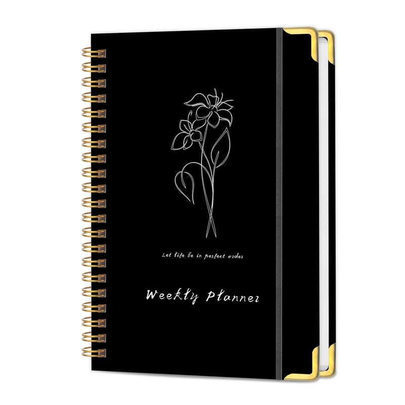 KAICN Undated Weekly Planner with Metal Corner Hardcover Notebook , A5 Size Journal with To Do List Planner, Habit Tracker,Weekly Goals for ADHD,Student, Office, Women, Men ,Gifts,6 x 8 inchesï¼ŒSpiral Bindding ,Black - Image 1