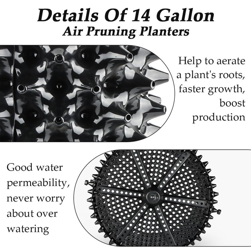 RooTrimmer 14 Gallon Air Pruning Planters, Plastic Pots for Plants, Large Plant Pots, Fruit Vegetable Garden Self-Planting Planters, Size 16"x16", Black, 5P - Image 5