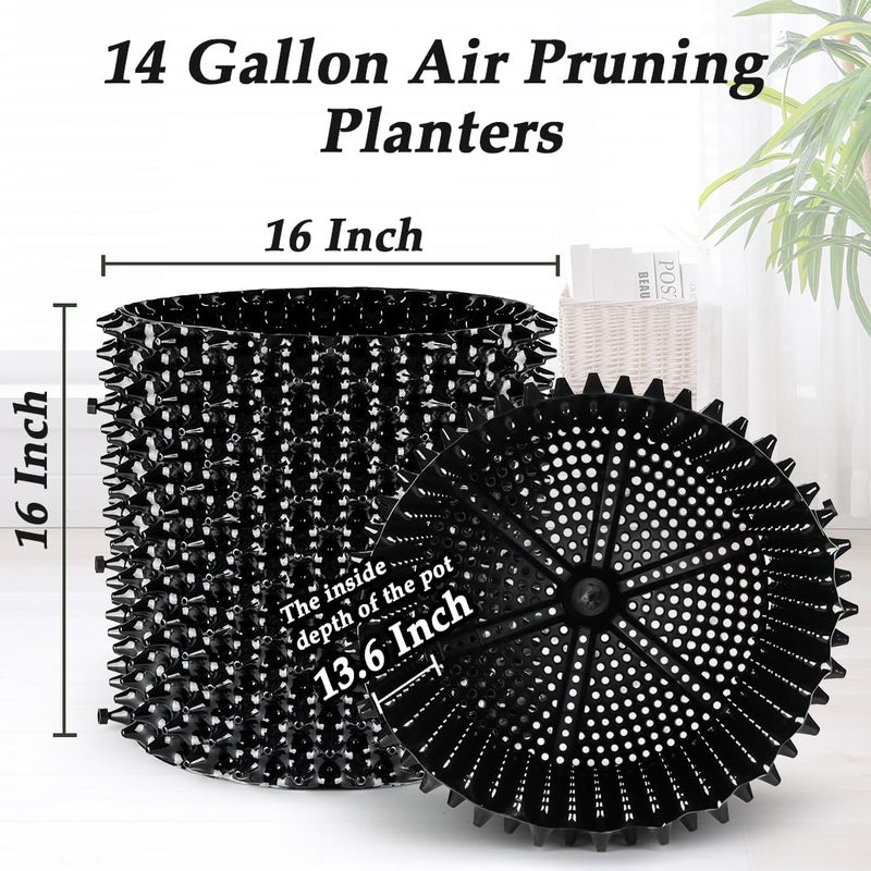 RooTrimmer 14 Gallon Air Pruning Planters, Plastic Pots for Plants, Large Plant Pots, Fruit Vegetable Garden Self-Planting Planters, Size 16"x16", Black, 5P - Image 2