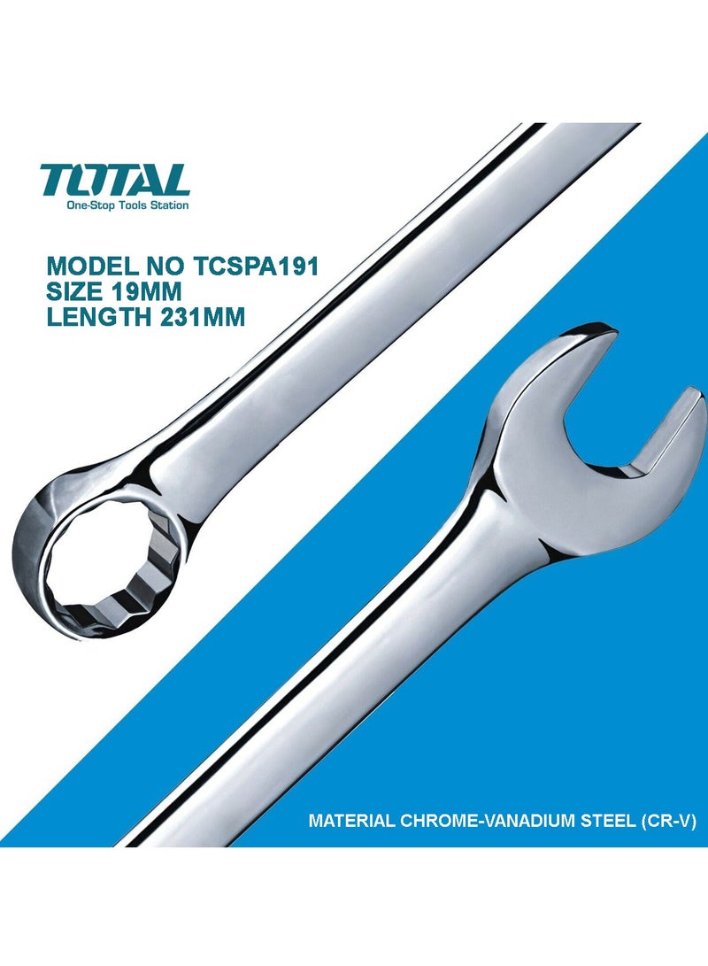 TOTAL Double Side Spanner Size 19 Combination Spanner Cr-V Ring & Open End Spanner 1 Pcs TOTAL TCSPA191 - Image 2