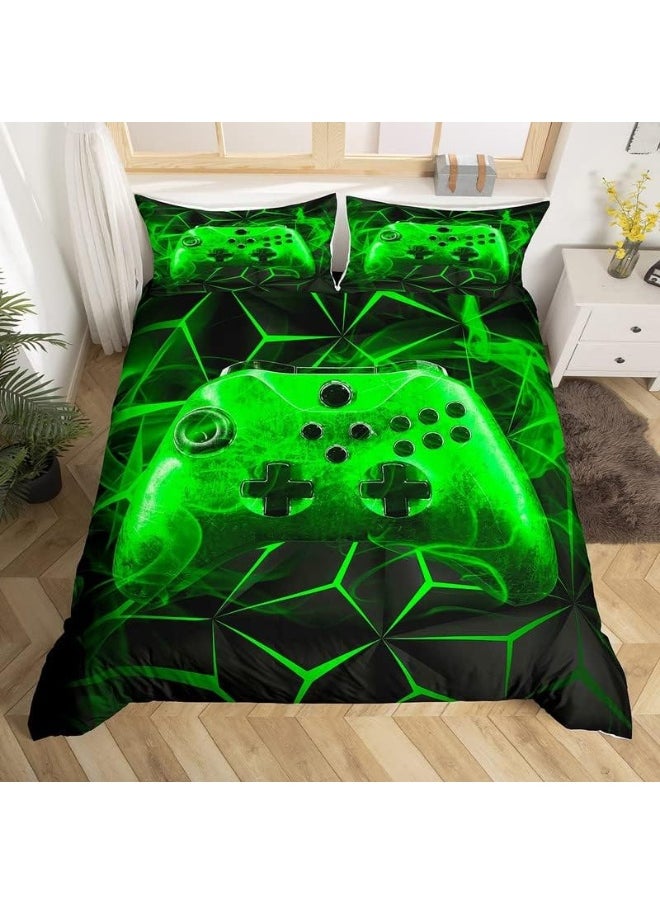 Feelyou Gamer Bedding Set Twin Size Kids Gaming Duvet Cover Set Boys Teens Video Game Comforter Cover Luxury Smoky Style Geometry Bedspread Cover Green Bedroom Decor Quilt Cover With 1 Pillow Case Zipper  - Image 1