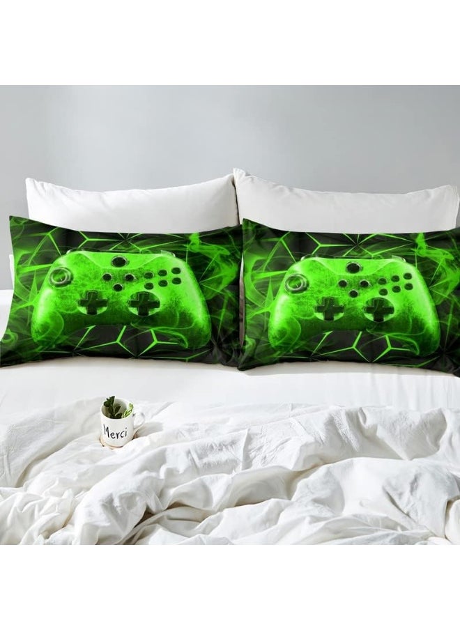 Feelyou Gamer Bedding Set Twin Size Kids Gaming Duvet Cover Set Boys Teens Video Game Comforter Cover Luxury Smoky Style Geometry Bedspread Cover Green Bedroom Decor Quilt Cover With 1 Pillow Case Zipper  - Image 4