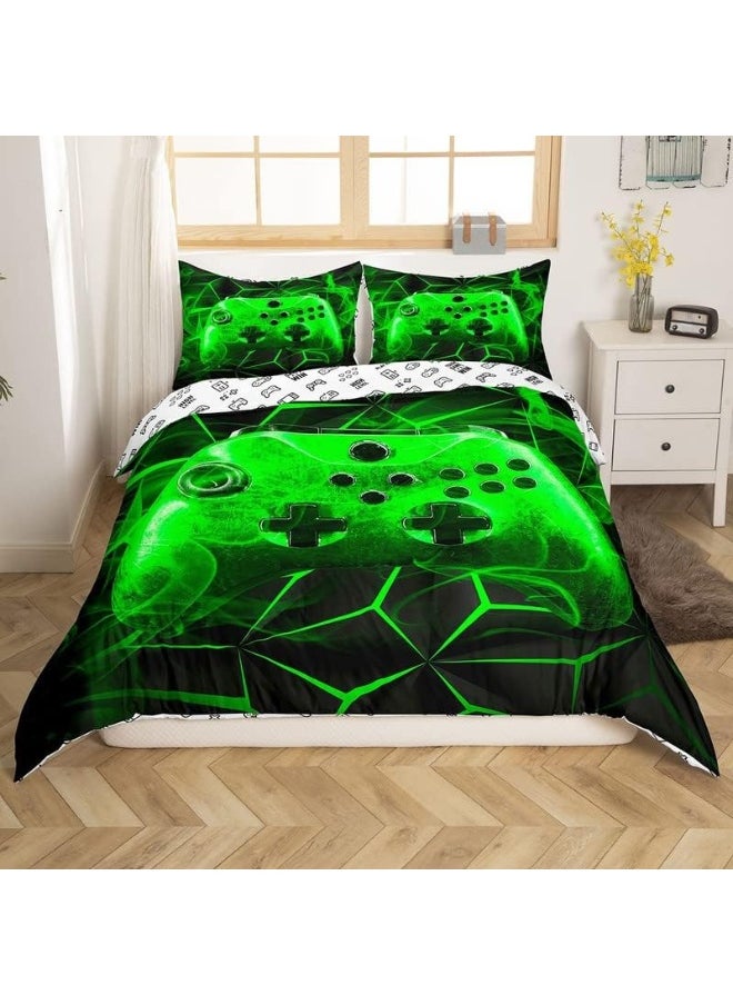 Feelyou Gamer Bedding Set Twin Size Kids Gaming Duvet Cover Set Boys Teens Video Game Comforter Cover Luxury Smoky Style Geometry Bedspread Cover Green Bedroom Decor Quilt Cover With 1 Pillow Case Zipper  - Image 3