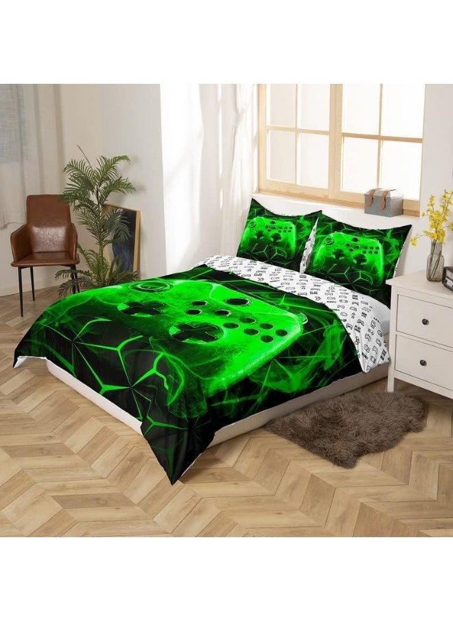 Feelyou Gamer Bedding Set Twin Size Kids Gaming Duvet Cover Set Boys Teens Video Game Comforter Cover Luxury Smoky Style Geometry Bedspread Cover Green Bedroom Decor Quilt Cover With 1 Pillow Case Zipper  - Image 2