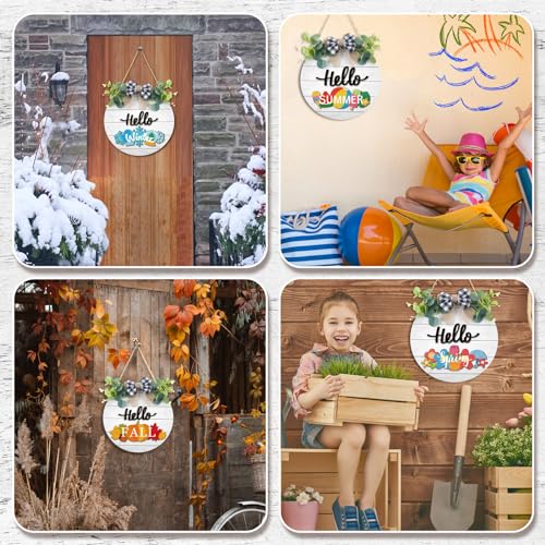 Burbell 20 Pcs Interchangeable Welcome Sign for Front Door with 4 Sign and 14 Changeable Icons Farmhouse Front Porch Decor Rustic Wooden Door Decor Outdoor Seasonal Welcome Decorations(White) - Image 5