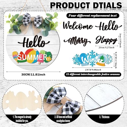 Burbell 20 Pcs Interchangeable Welcome Sign for Front Door with 4 Sign and 14 Changeable Icons Farmhouse Front Porch Decor Rustic Wooden Door Decor Outdoor Seasonal Welcome Decorations(White) - Image 2